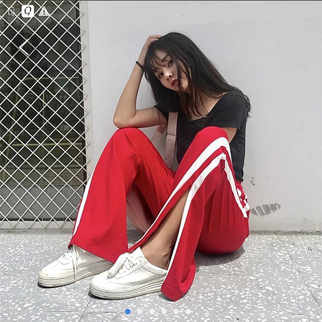 Red pants with outlet side stripe