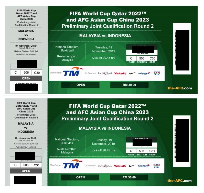Tiket Bola Wcq Malaysia Vs Indonesia Ticket Tickets Vouchers Event Tickets On Carousell