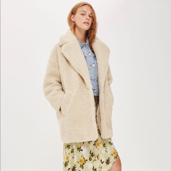 Cream teddy top coat topshop