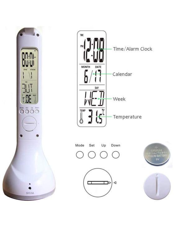 Miniso foldable desk/ table lamp with alarm clock and calendar display