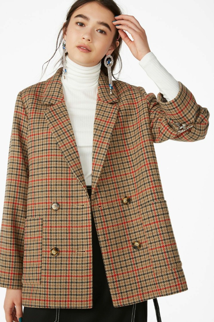 Monki checked deals double breasted jacket