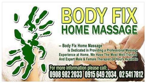 quality massage (Category: Massage Devices) located in Pasay City. Submitted by bodyfixspa (Listing ID 262982198, Image 1). Description: offered quality massage service around the metro,we have the most well-trained and expert male and female massage therapist available for home,hotel service. for more info. 02-85417812 09089822033 09156492034.
