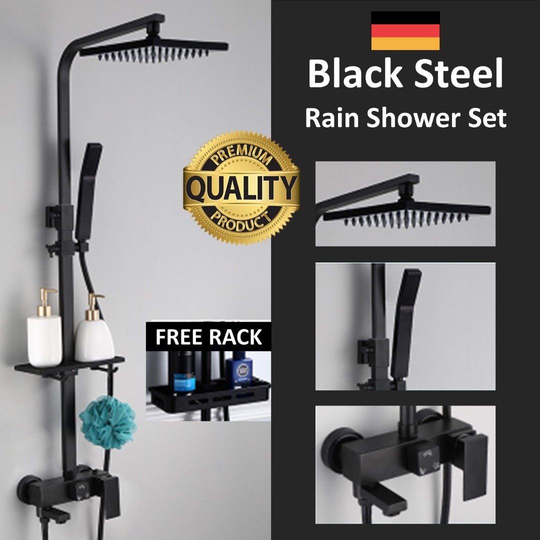 SUS304 Premium Black Stainless Steel Rain Shower / Black Rain Shower Set, Furniture & Home