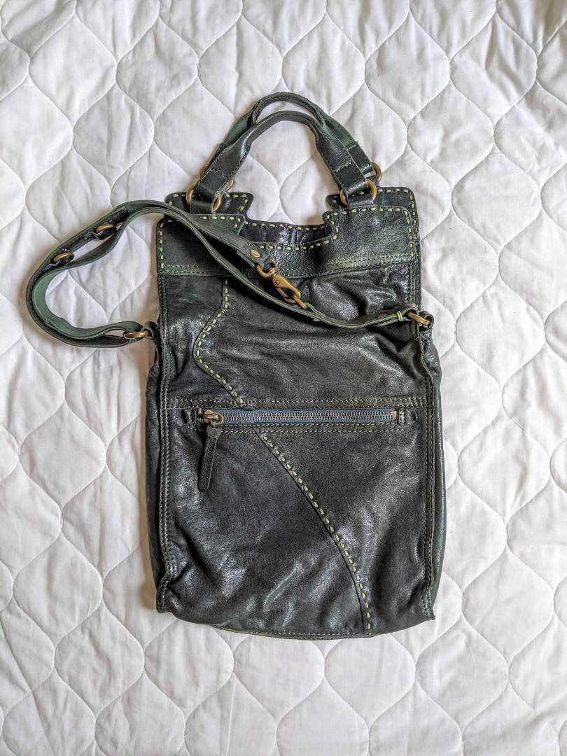 Abbey Road Foldover Green Leather Bag, Women's Fashion, Bags & Wallets