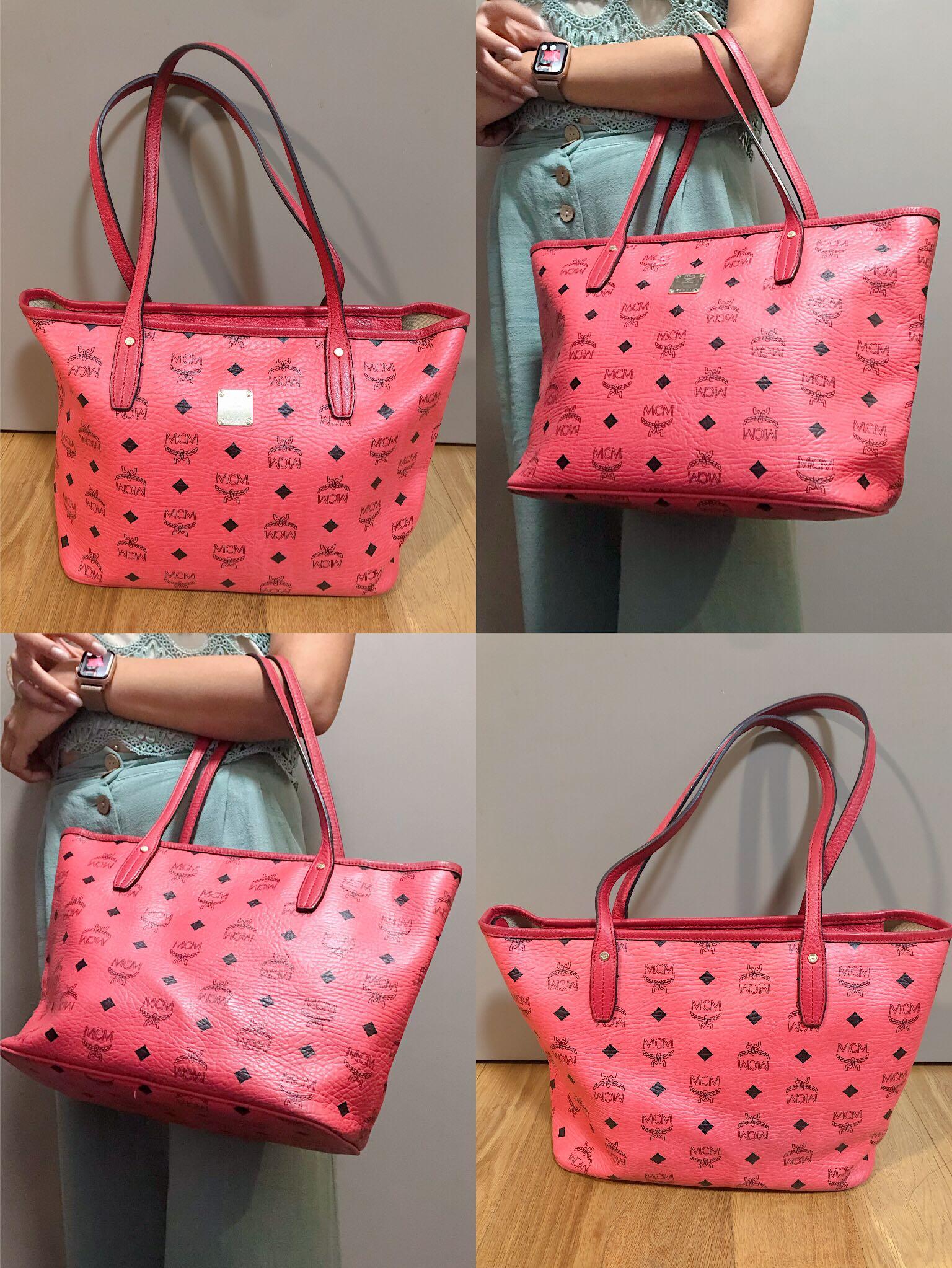 MCM Pink Visetos Coated Canvas and Leather Mini Anya Zip Tote MCM