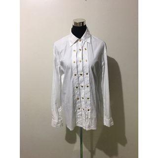 White Military Style Gold Buttons Long Sleeve Shirt/Mini Dress