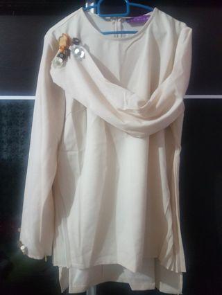 Cream modern baju kurung poplook clarrisa
