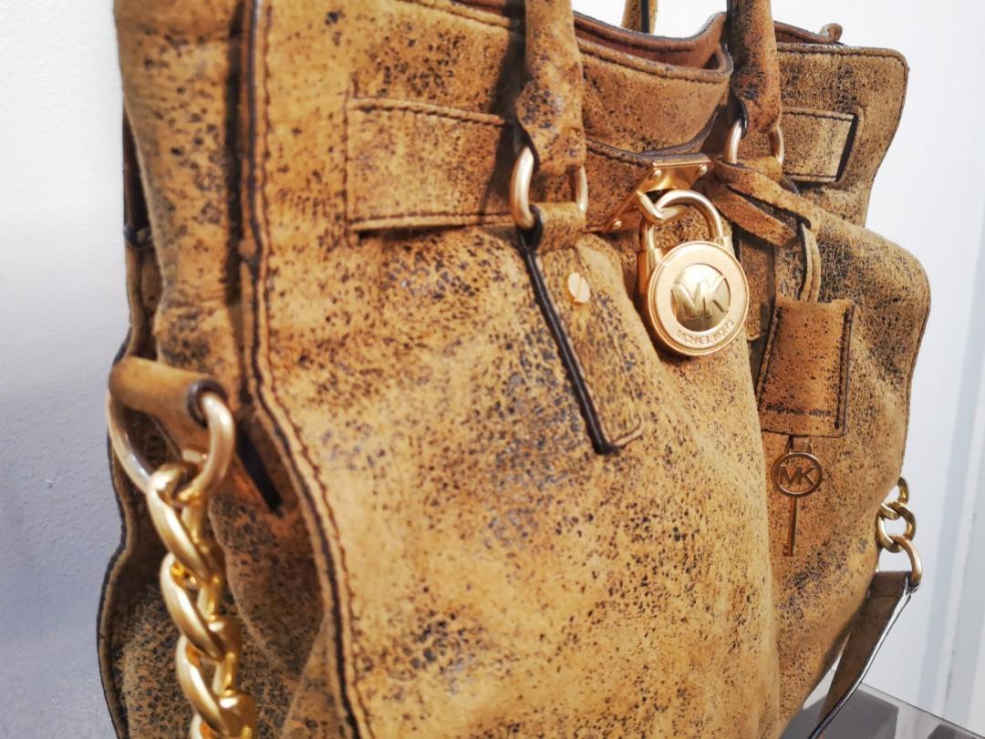 Authentic Michael Kors Large Hamilton Distressed Leather Bag with Sling