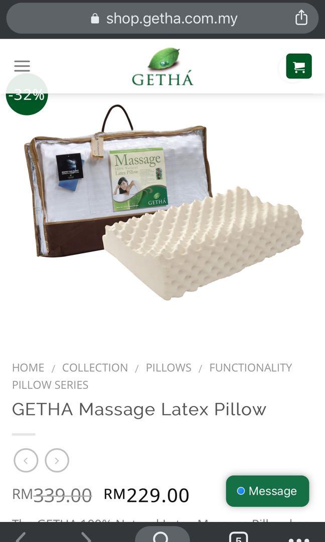 Getha Latex Massage Pillow Furniture Home Living Bedding Towels on Carousell
