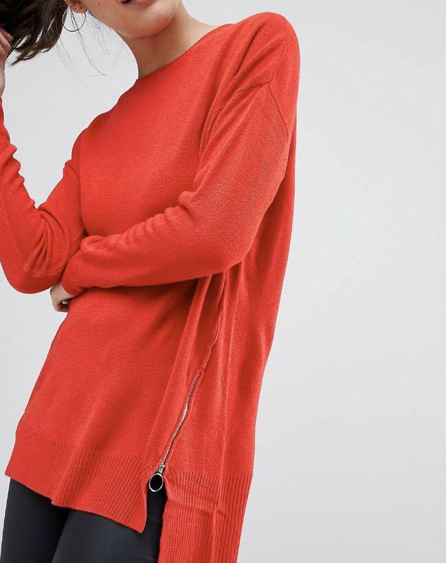womens red longline jumper