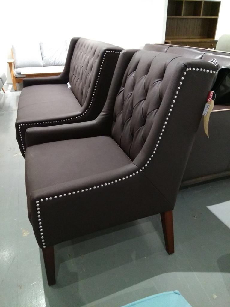 Picket and Rail tufted black leather arm chair with studs, Furniture