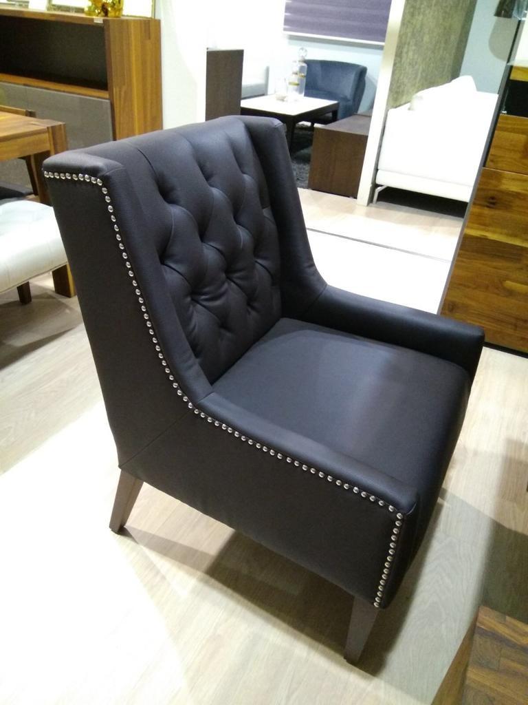 Picket and Rail tufted black leather arm chair with studs, Furniture