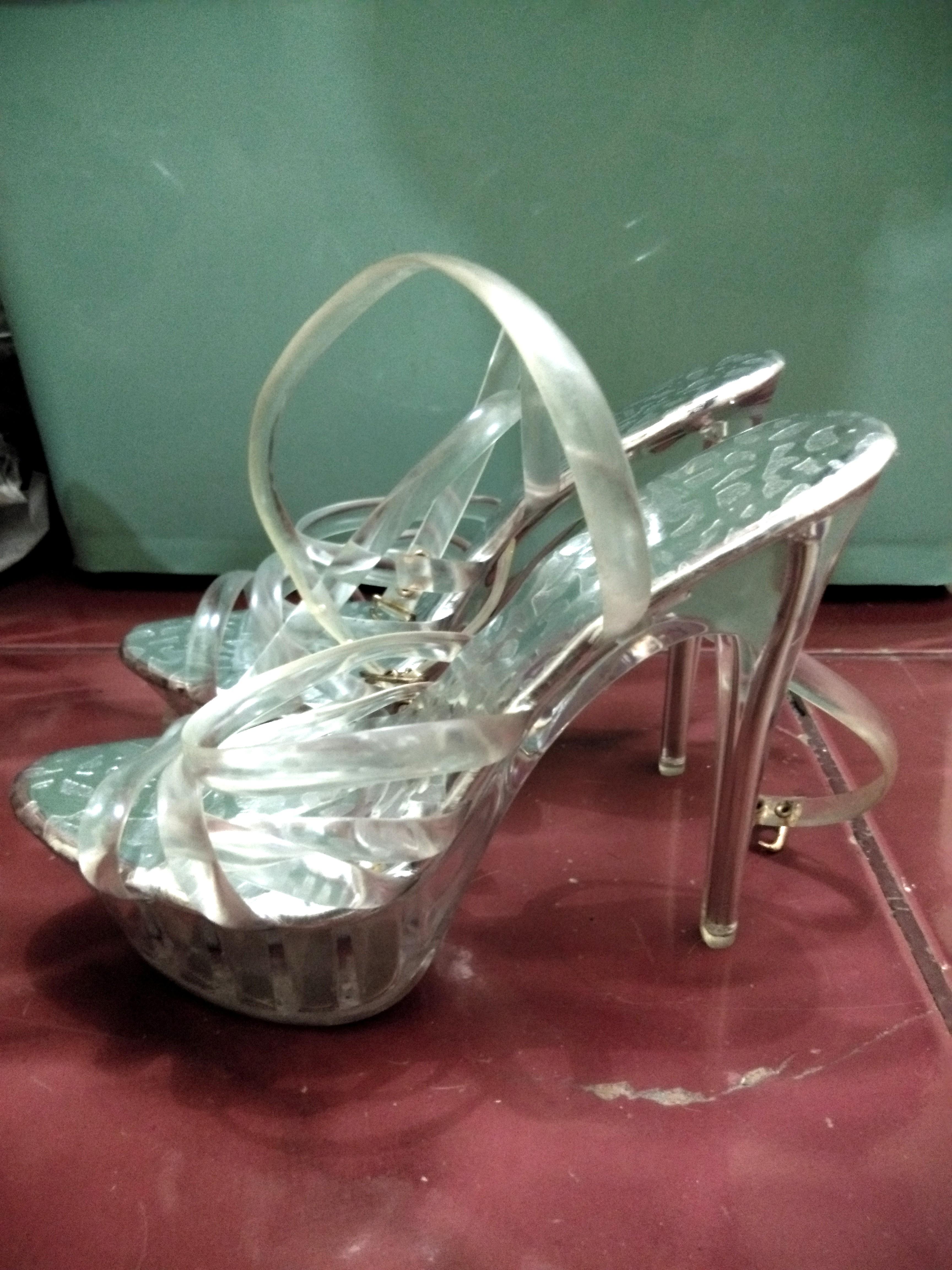 silver glass heels