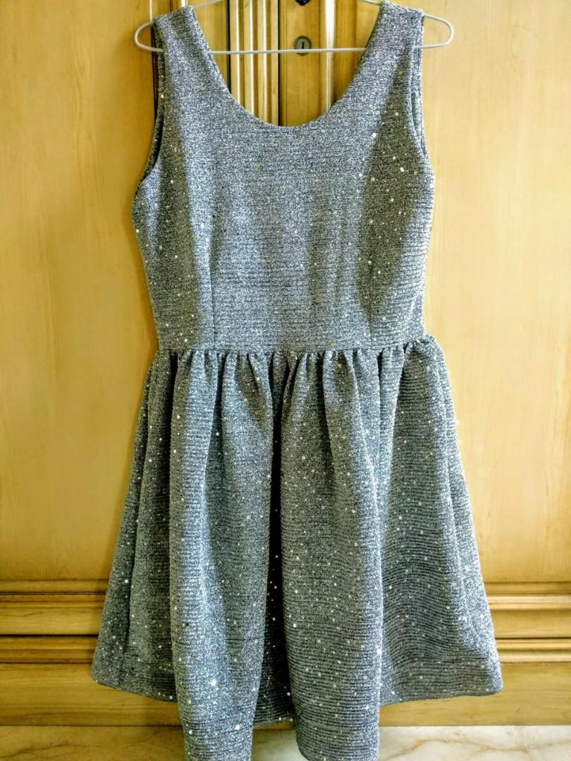 Silver Sequin Party Dress, Fesyen 