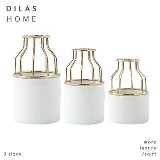 DILAS HOME | Gold Wire Nordic White Succulent Plant Vase