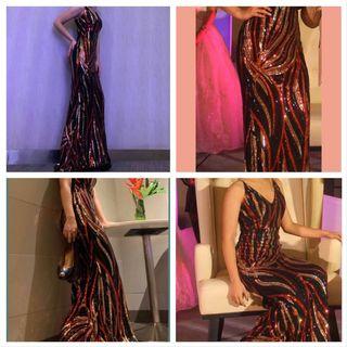 Red Black Gold Long gown for Rent