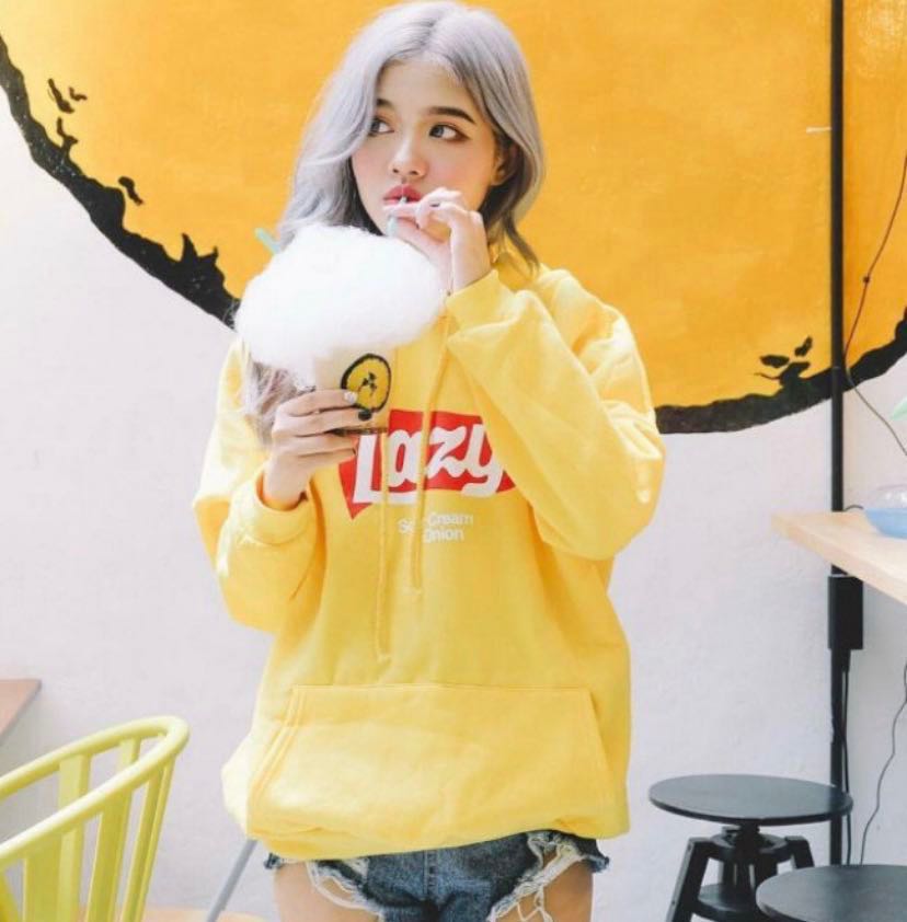 Lazy yellow hoodie top