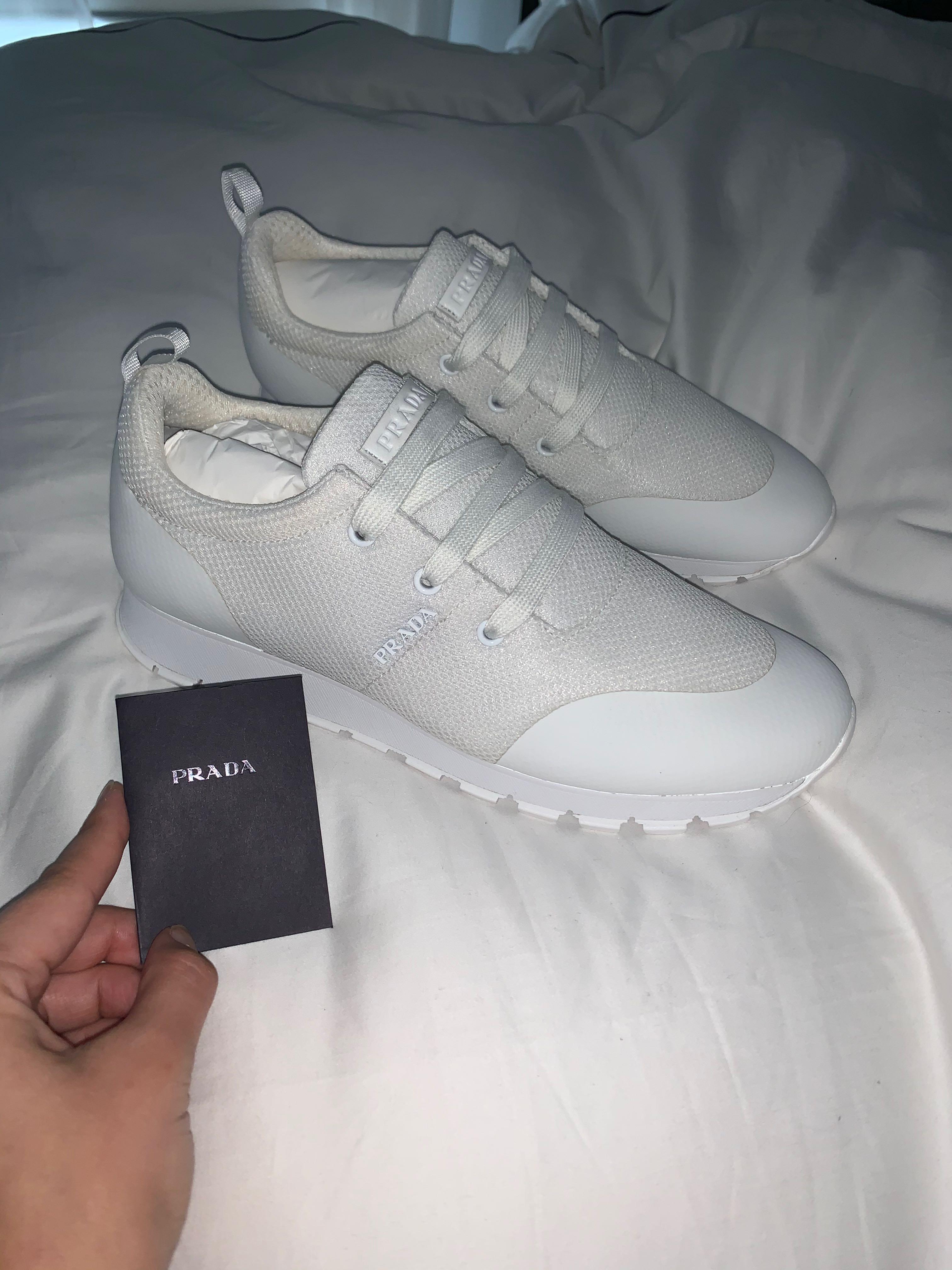 BRAND NEW GENUINE PRADA SNEAKERS size 41 (Category: Women's Shoes) located in Sydney. Submitted by savvy888 (Listing ID 263512858, Image 1). Description: BRAND NEW PRADA SNEAKERS!! Never worn!!! Women’s Size 41 (10) Bought in LA in July this year but never got around to wearing them. 100% Authentic - Original PRADA card comes with them No box as it was too bulky for me to carry in my luggage at airport. Feel free to ask any questions Regular post