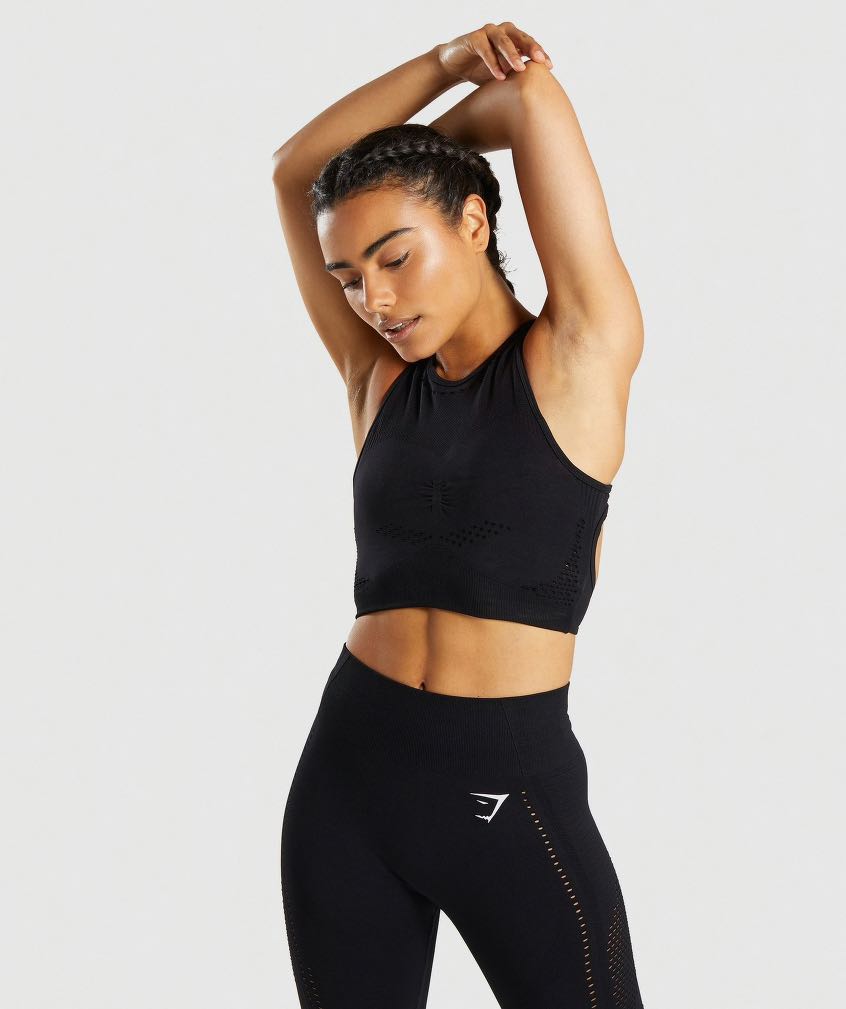 Gymshark flawless knit sports bra black, Women's Fashion