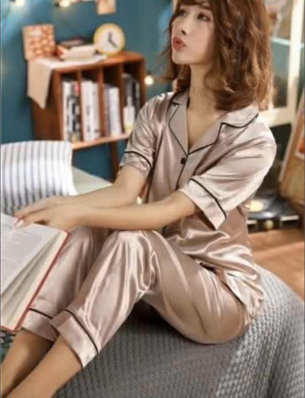 Korean silk terno pajama Women s Fashion Dresses Sets
