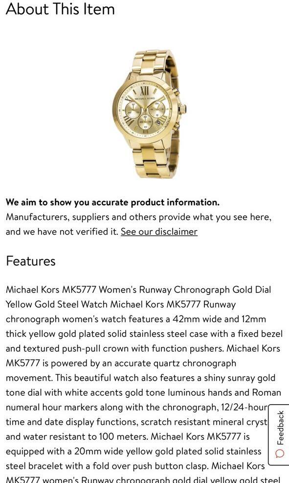 Michael Kors Watch MK5777, Women's Fashion, Watches & Accessories ...