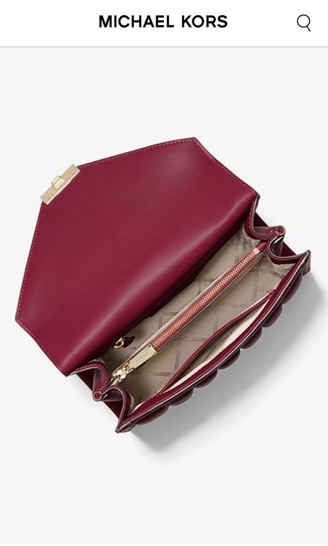 MICHAEL KORS Whitney Large Quilted Leather Convertible Shoulder Bag Color Berry