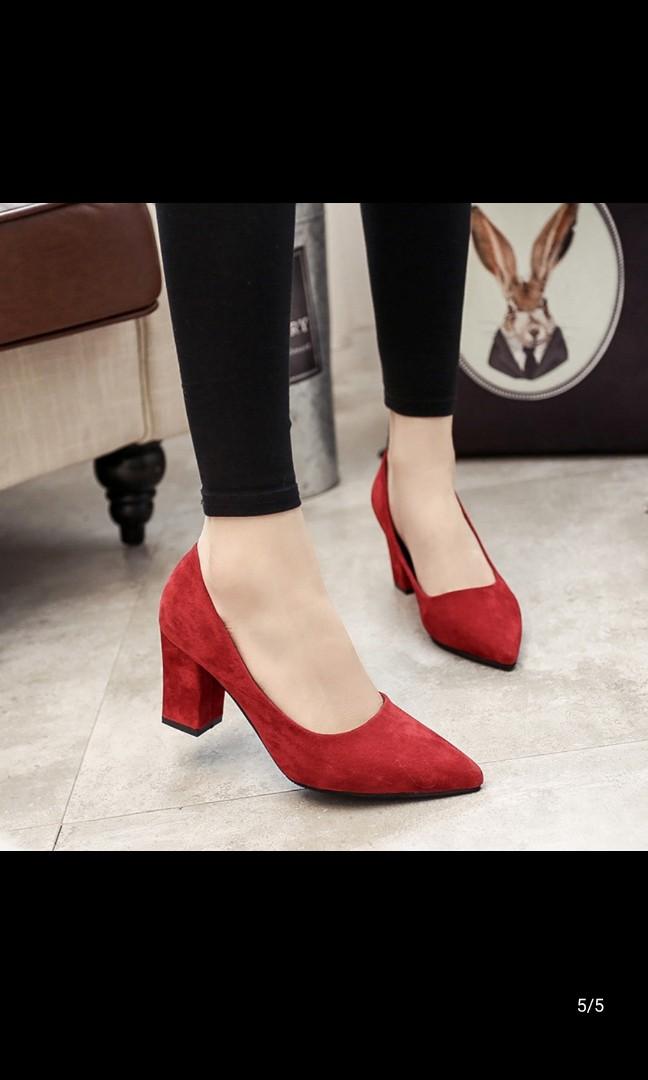 Red online chunky heel