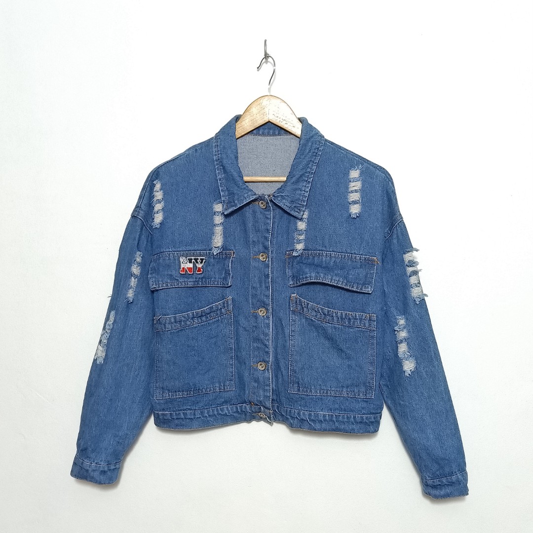 Ripped denim jacket, Women's Fashion, Coats, Jackets and Outerwear on ...
