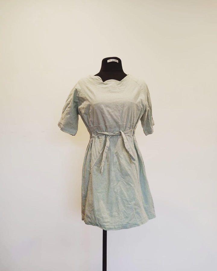 Sage green gingham dress with scallop neckline, Women's Fashion