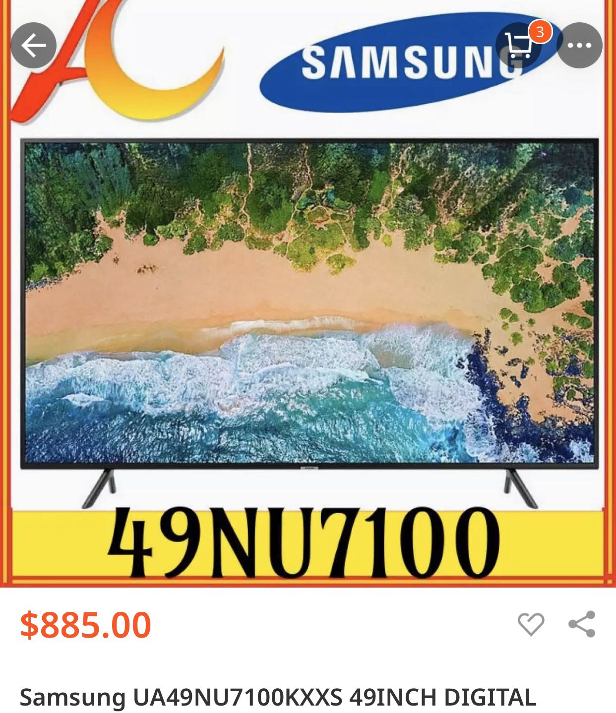 Samsung 49 inch smart tv UA49NU7100KXXS, TV & Home Appliances, TV ...