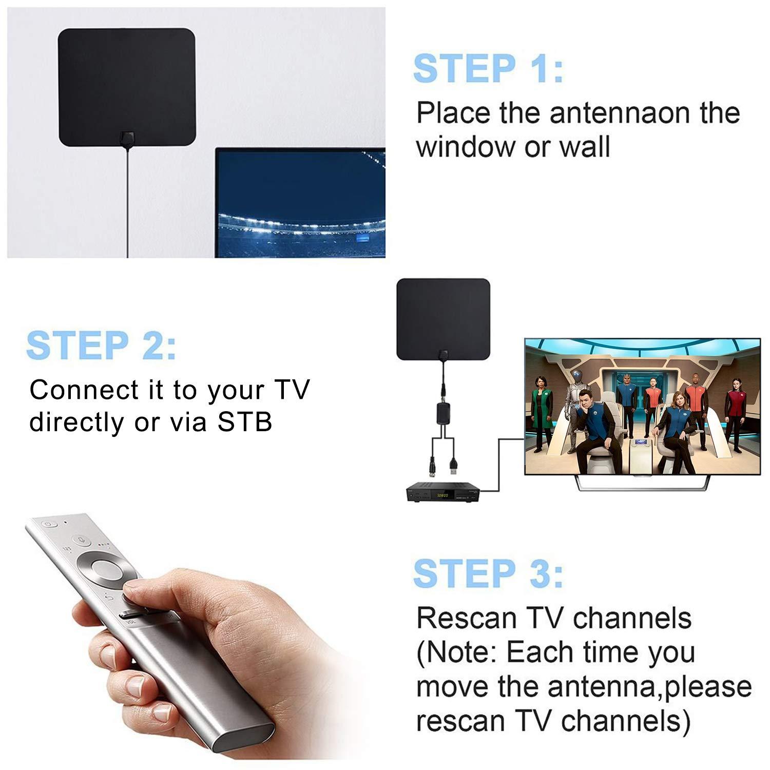 TV Aerial,Amplified Digital HDTV Antenna Free TV Flat 120+ Mile Range