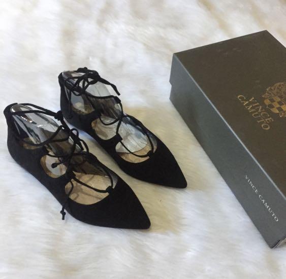 Vince Camuto Emmari pointed toe ankle wrap ballet flats Women s Fashion Footwear Flats Sandals on Carousell
