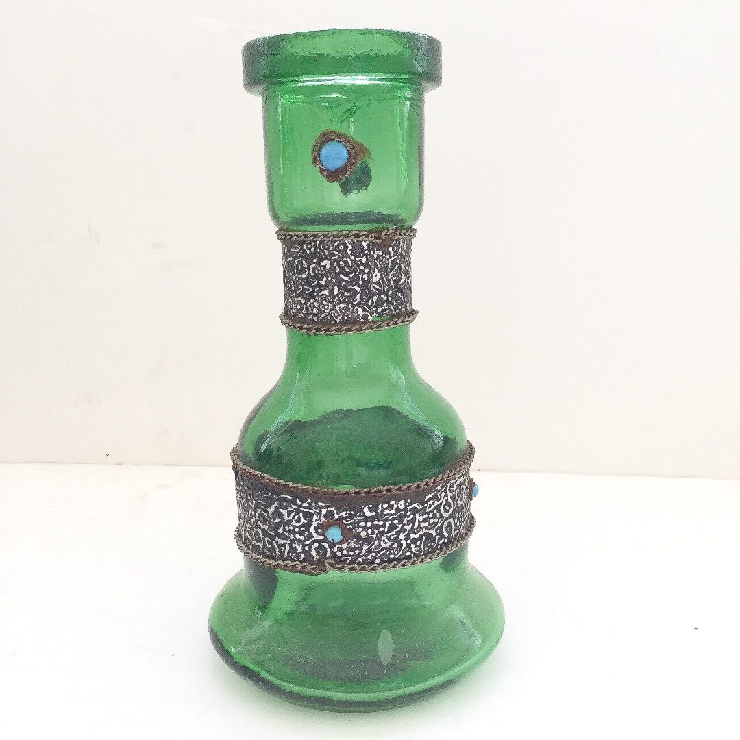 Vintage Middle Eastern Hand Blown Green Glass Vase Medium, Hobbies