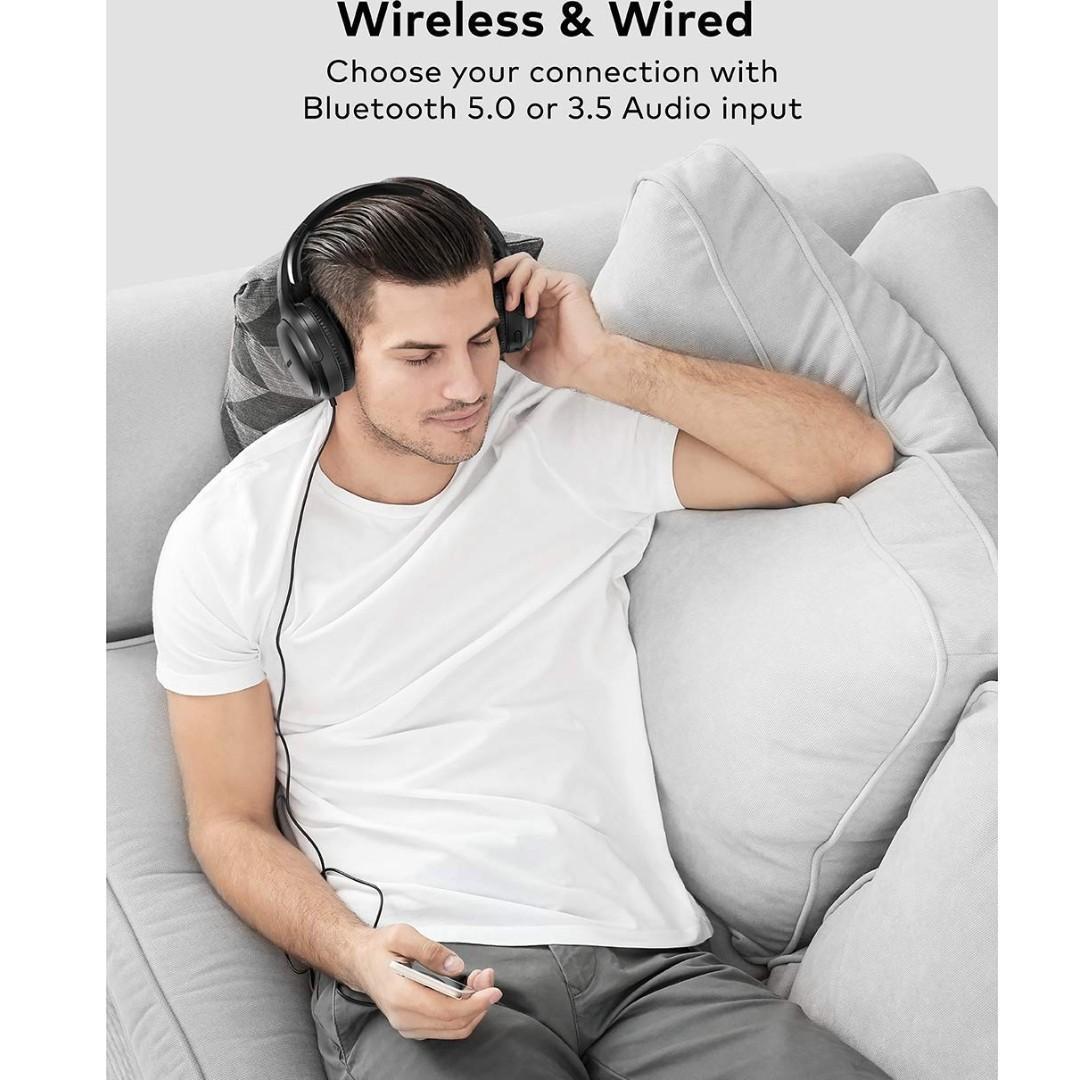 Active Noise Cancelling Headphones Boltune Bluetooth 5.0 Over Ear Wireless Headphones with Mic Deep Bass Comfortable Protein Earpads 30H Playtime for Travel Work TV PC Cellphone Audio Headphones Heads...