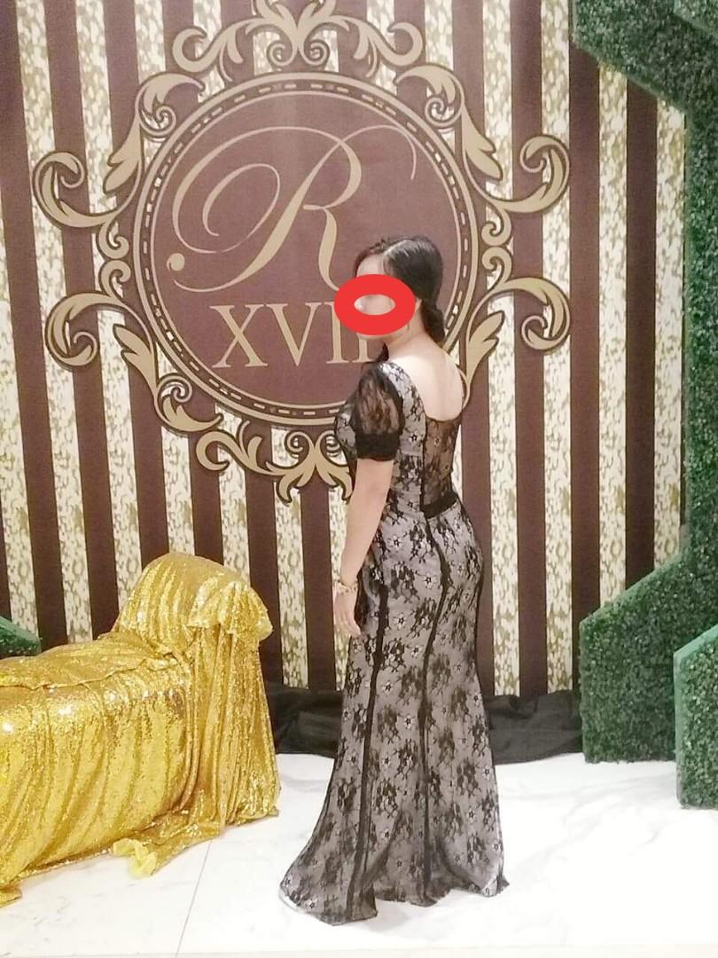 Full lace black GOWN 4RenT (Category: Evening dresses & gowns) located in San Pedro. Submitted by czars (Listing ID 263734472, Image 2). Description: Floor lenght for 5-5.3 ft in ht. A statuesque full lace black gown in back seethru... RENTAL FEE: 1500 (good for 3days) SECURITY FEE: 1500 (refundable upon return) Failure to return on due date: Add'l 30% of rental fee for every succeeding days. Note: any damages will be deducted to security fee. Re