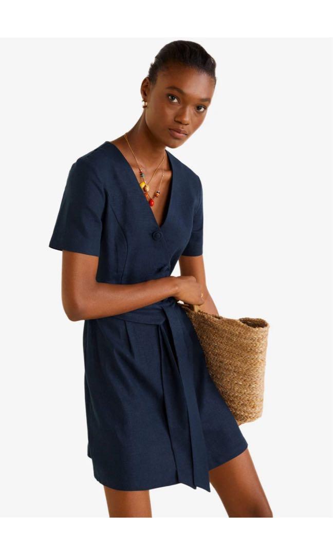 Mango Outlet Vestito Lino Mango Mango Linen-blend Dress Blue Very Mango Outlet Vestito Lino Mango Mango Linen-blend Dress Blue Very
