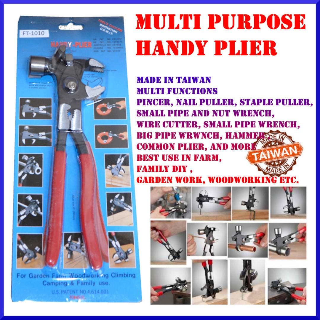 Multi Purpose Handy Plier Multi Tool (Category: Home Improvement Tools & Accessories) located in Manila. Submitted by raineshop77 (Listing ID 263805180, Image 1). Description: Multi Purpose Handy Plier Multi Tool Multi Purpose handy Plier Made in Taiwan Multi functions Pincer nail puller staple puller small p.ipe.and nut wrench wire cutter small pip.e wrench big pi.pe wrench hammer common plier, and more Best use in farm family DIY garden work wo