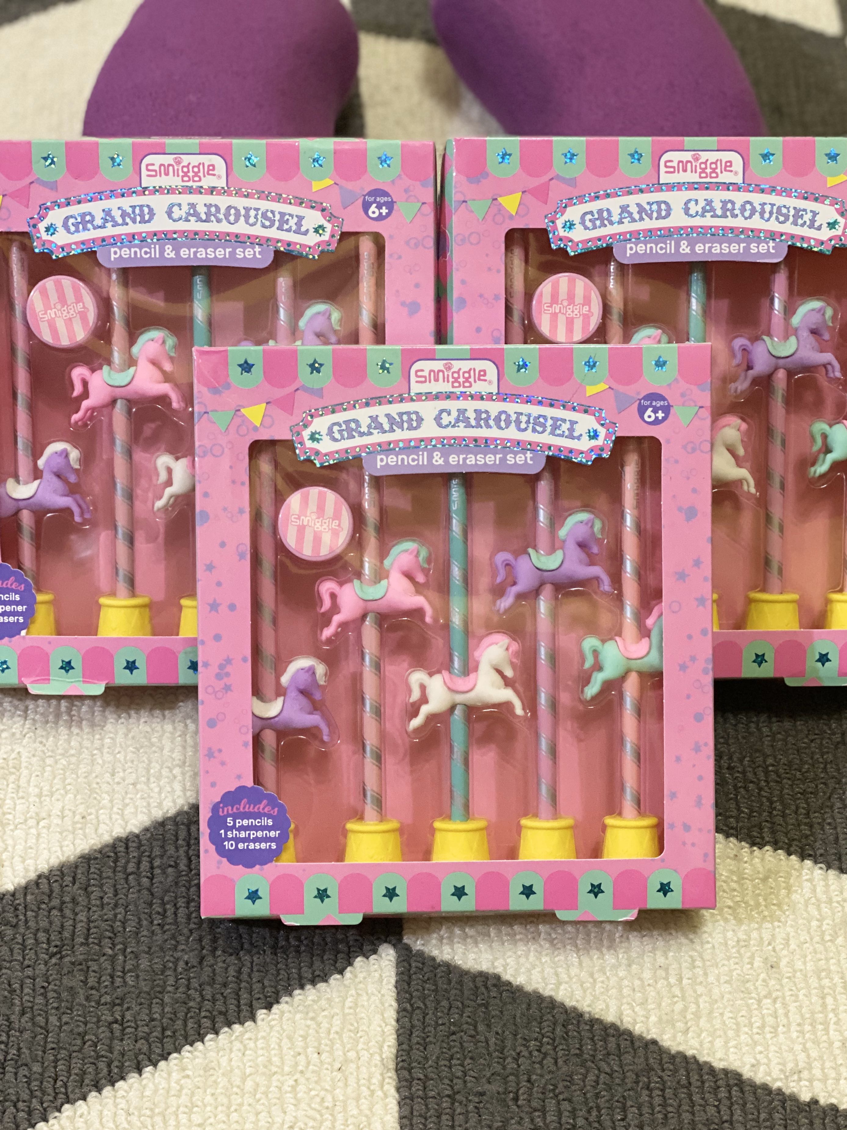Smiggle Grand Carousel Pencil & Eraser Set, Hobbies & Toys, Stationary
