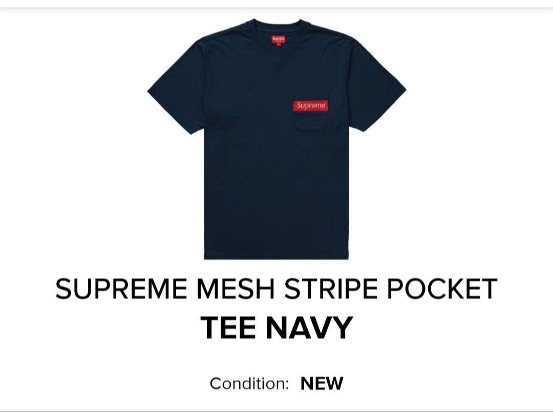 Supreme Mesh Stripe Pocket Tee Navy (M)-