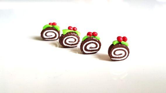 Christmas log cake sliced ear studs