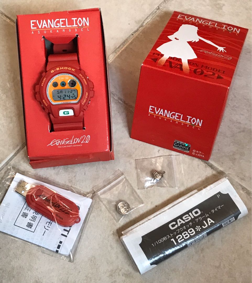 全新Casio G-Shock Evangelion EVA-02 DW-6900, 名牌, 手錶- Carousell
