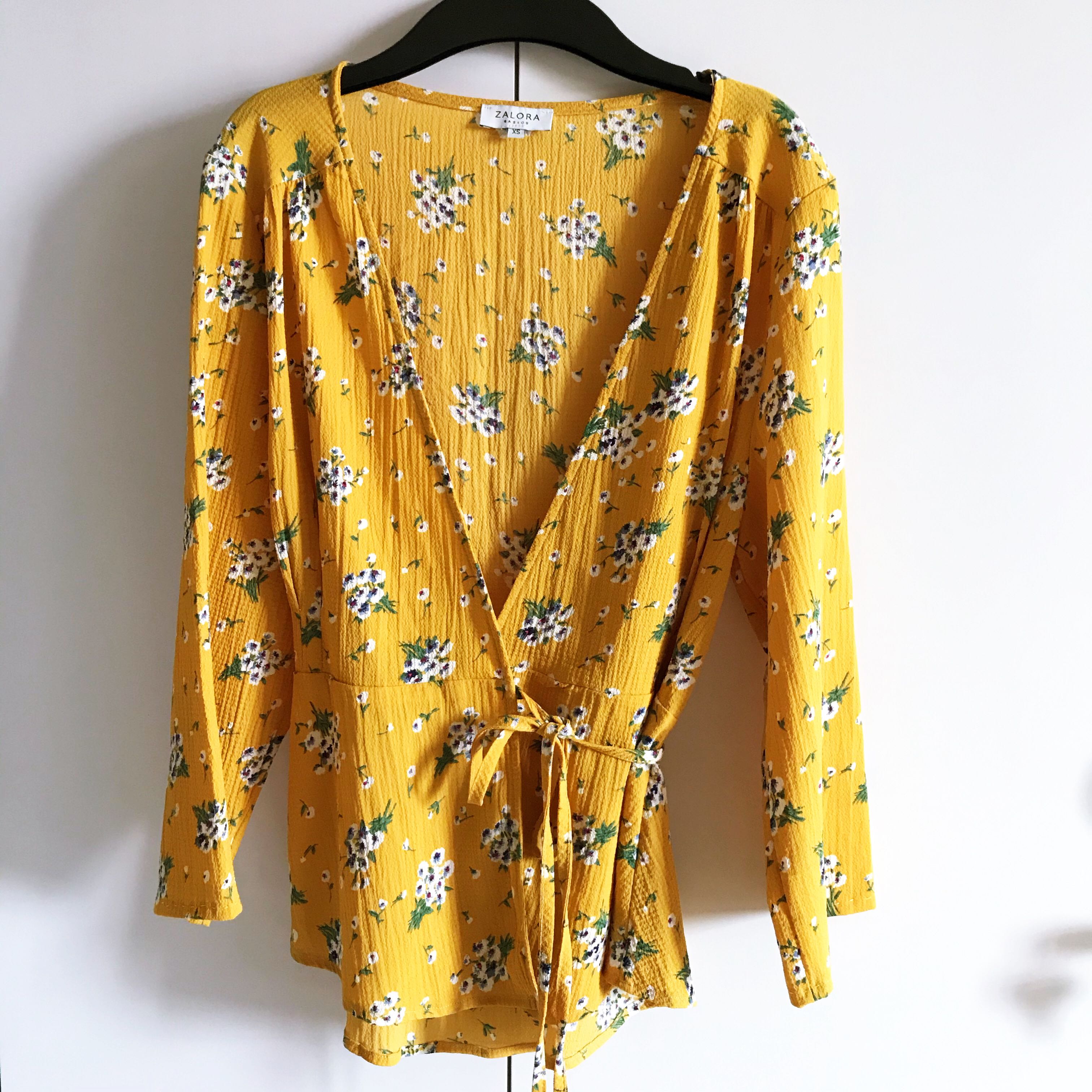 Floral Wrap Top Yellow, Women's Fashion, Tops, Blouses on Carousell
