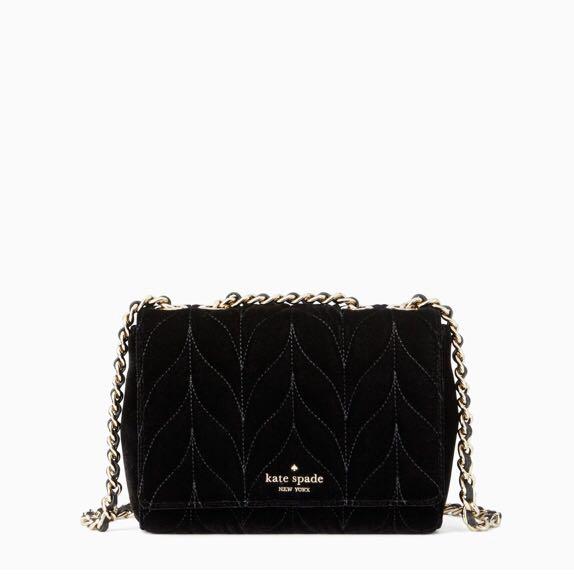 Kate Spade Briar Lane Quilted Velvet Mini Emelyn Handbag Slingbag Crossbody Convertible Black