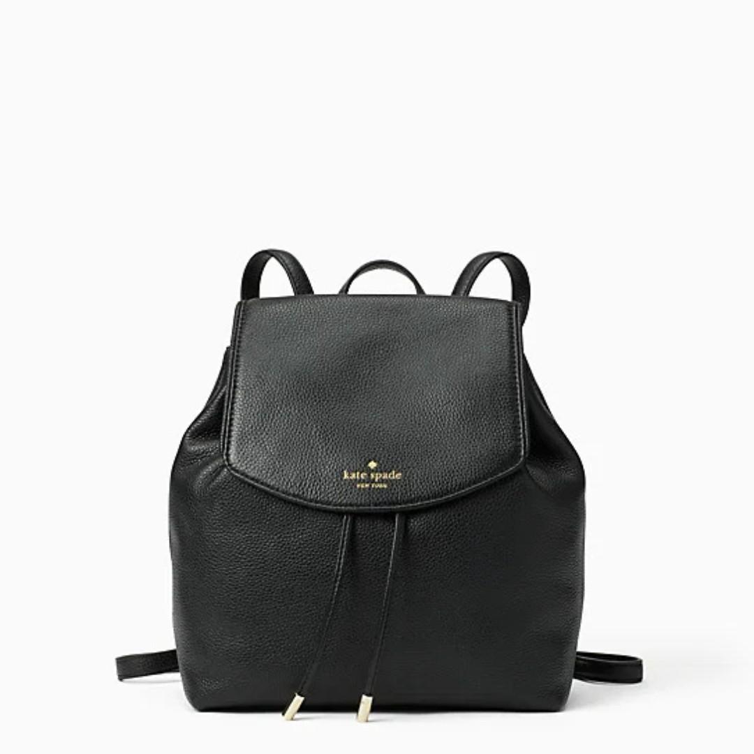 Kate Spade Black Mulberry Pebble Leather Drawstring Fold Over Small  Backpack Bag