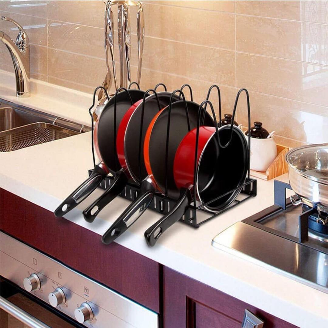 Pan Organizer Pot Rack Lid Holder Cookware (Category: Storage Boxes & Baskets) located in Manila. Submitted by magicgerry (Listing ID 263866341, Image 1). Description: 5 Layer Pan Organizer Pot Rack Lid Holder Cookware Adjustable Heavy Duty Kitchen (P400.00) > [Product Dimension] - The pan organizer rack size is 15'' x 10'' x 8'', The height is adjustable, you can hold 5 pots or pans with lids at once > [Widely Used and Storage] - Organize your p