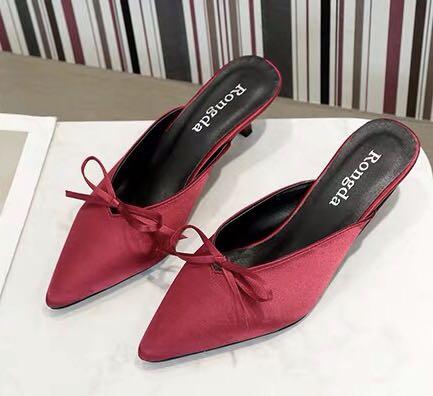 Red satin clearance kitten heels