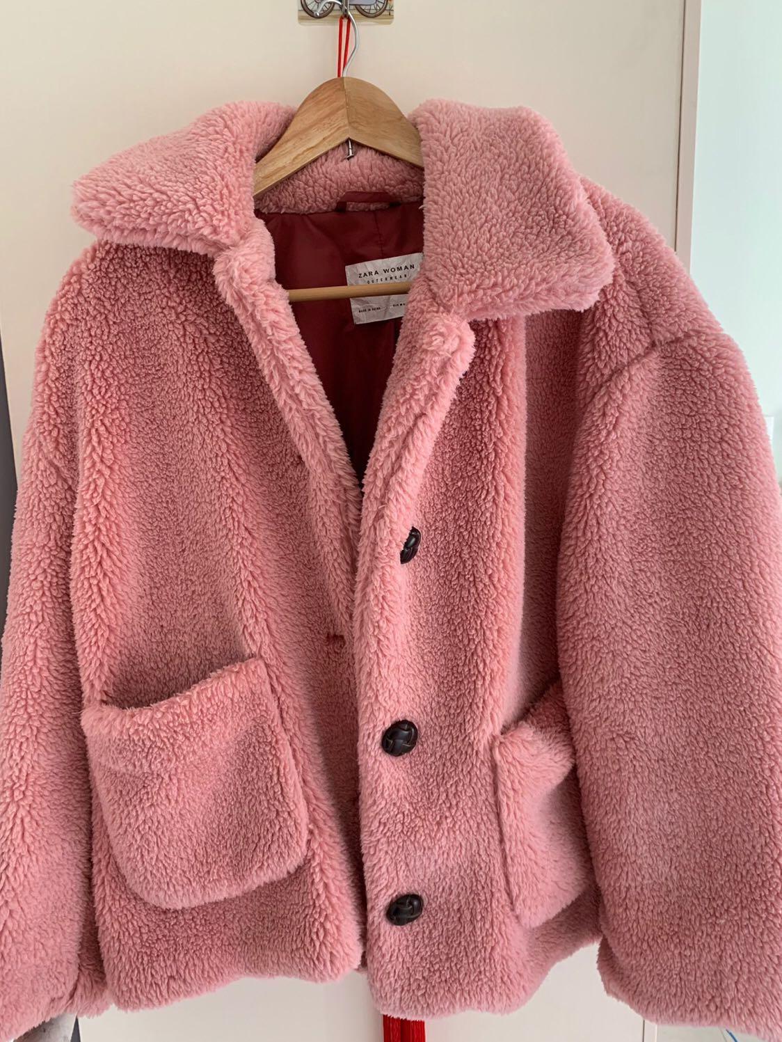 Zara pink teddy jacket hot sale