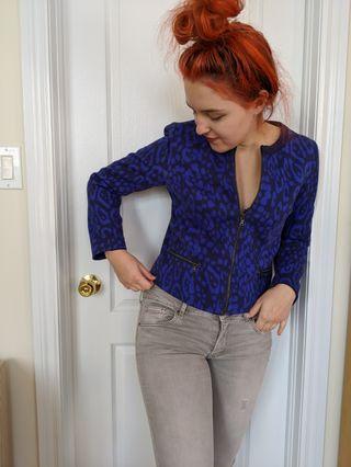 Blue leopard print zip jacket/blazer