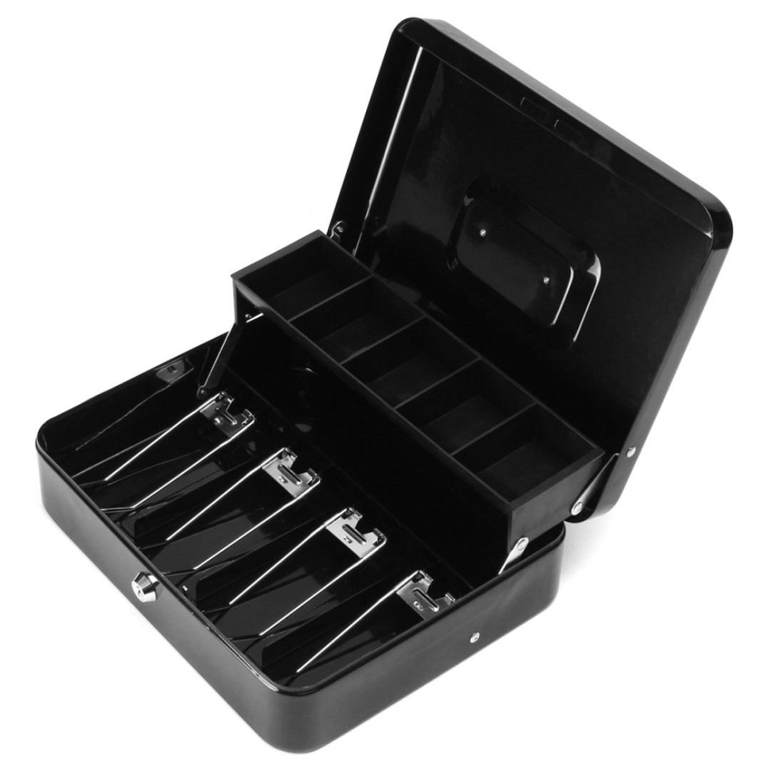 Metal Cash Box with Key Lock (Portable) [Dual Tier] , register drawer