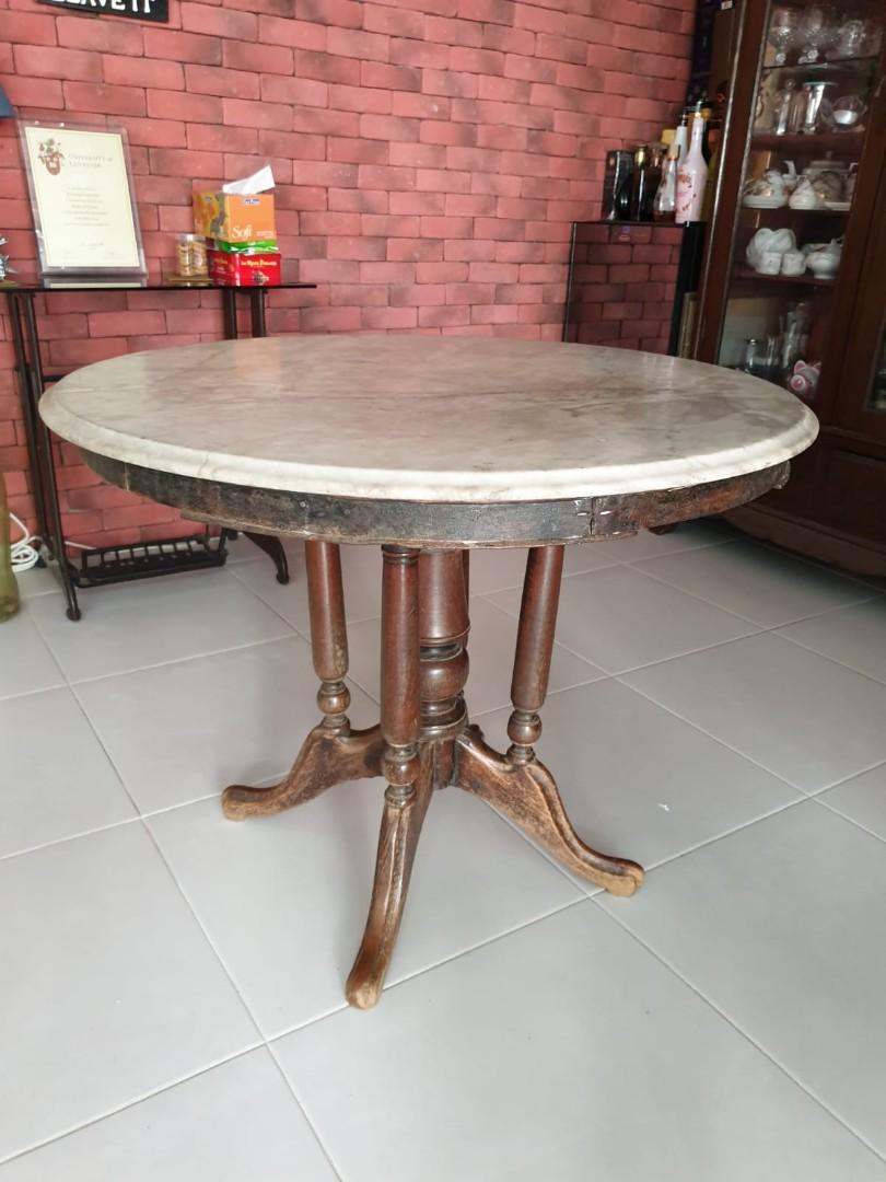 Antique Kopitiam Marble Table, Furniture & Home Living, Furniture